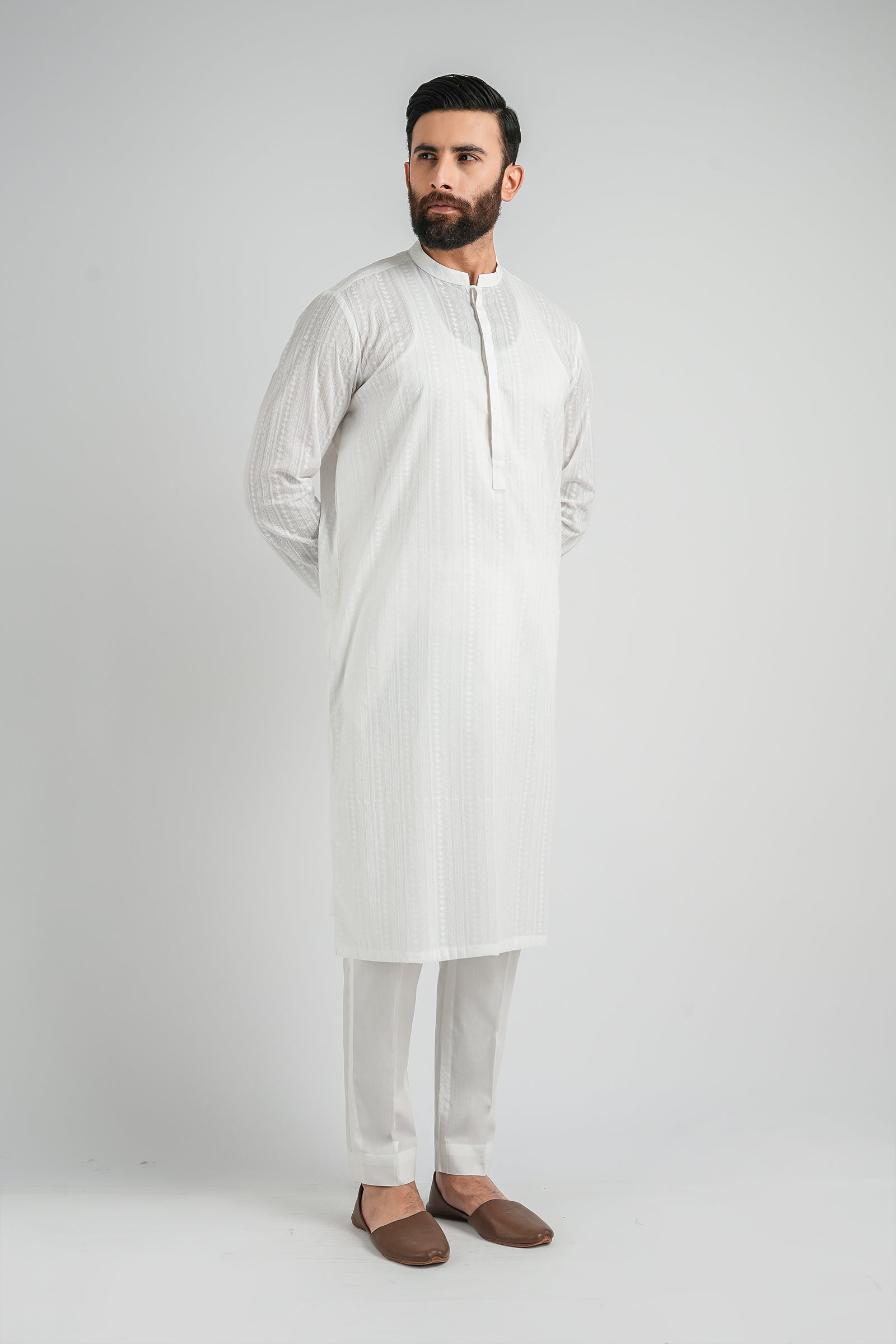 EMBROIDERED-KURTA-WHITE - shop at Bareezeman