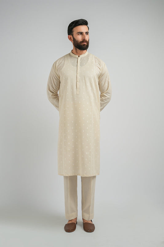 EMBROIDERED-KURTA-TROUSER-L-BEIGE KURTA TROUSER
