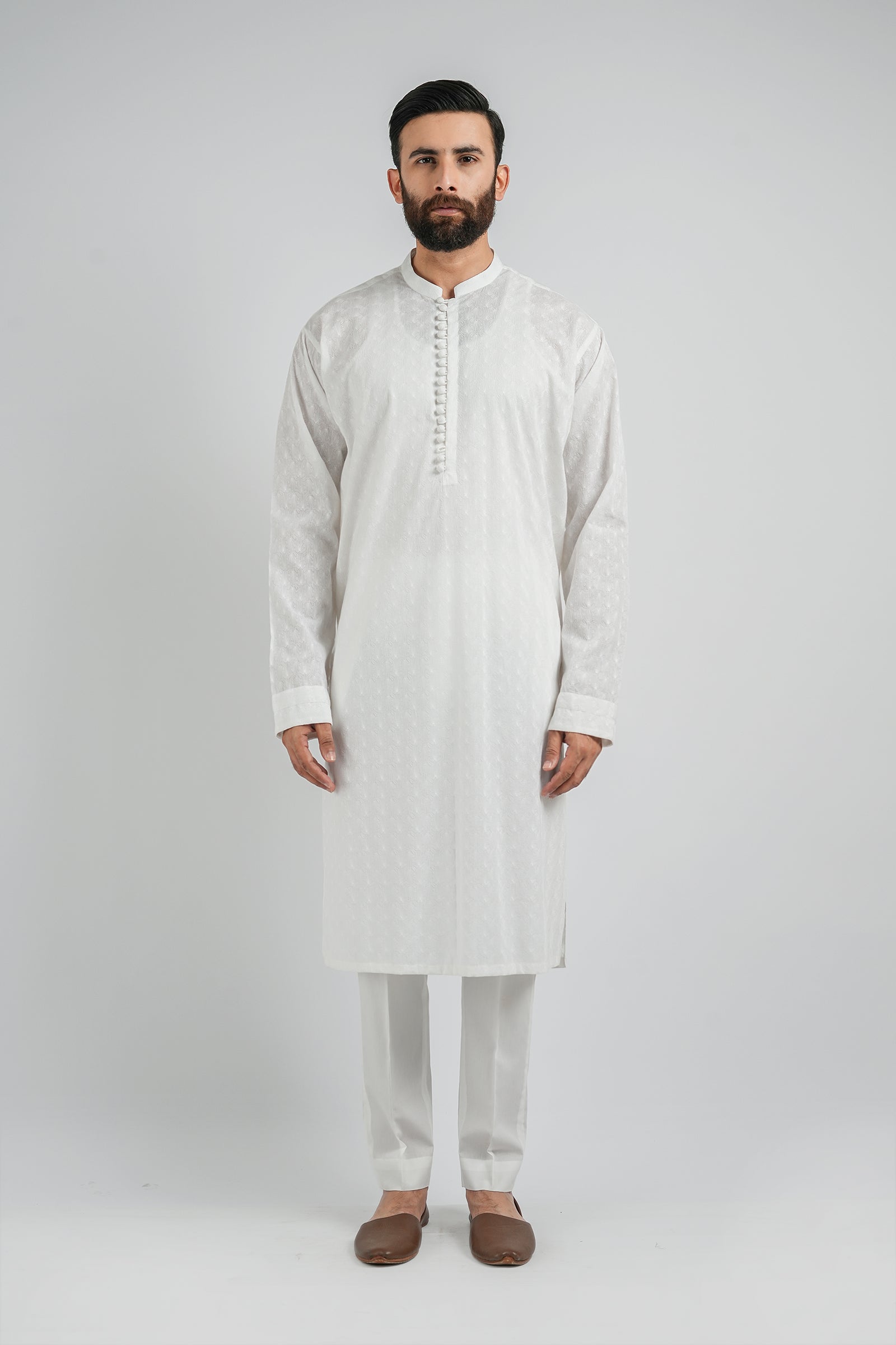 EMBROIDERED-KURTA-WHITE - shop at Bareezeman