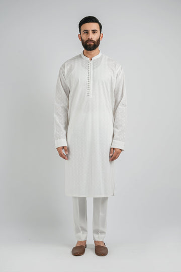 EMBROIDERED-KURTA-WHITE - shop at Bareezeman