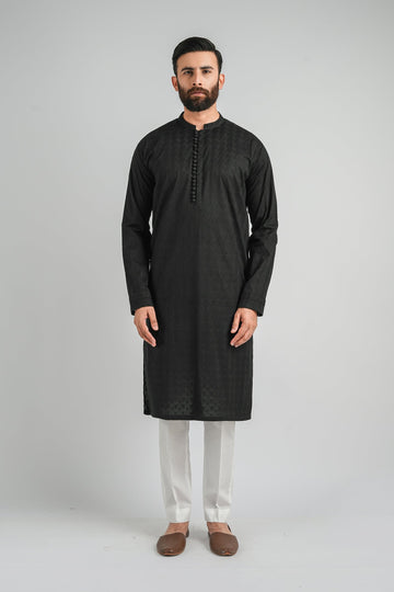 EMBROIDERED-KURTA-BLACK - shop at Bareezeman