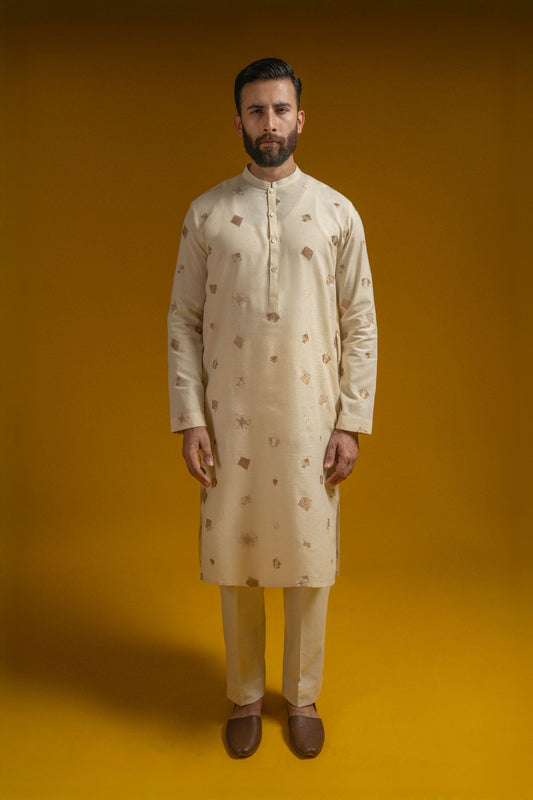 BASANT-KURTA-TROUSER-OFF-WHITE - shop at Bareezeman