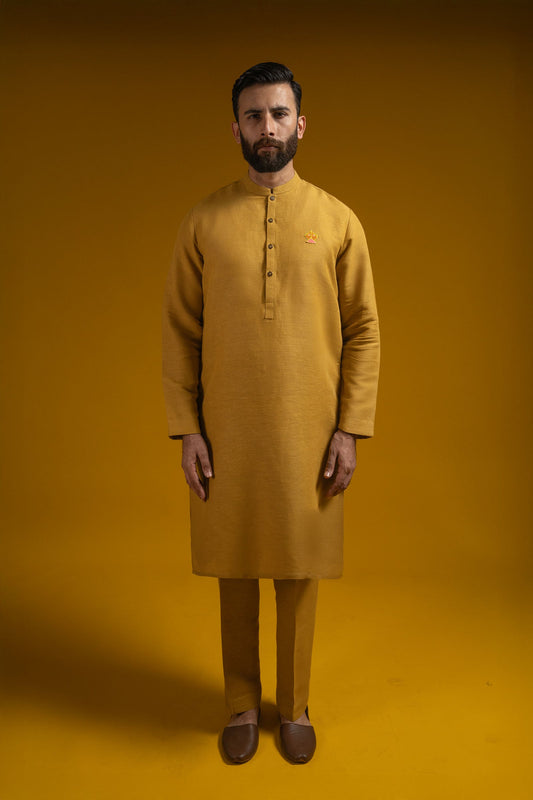 BASANT-KURTA-TROUSER-YELLOW - shop at Bareezeman