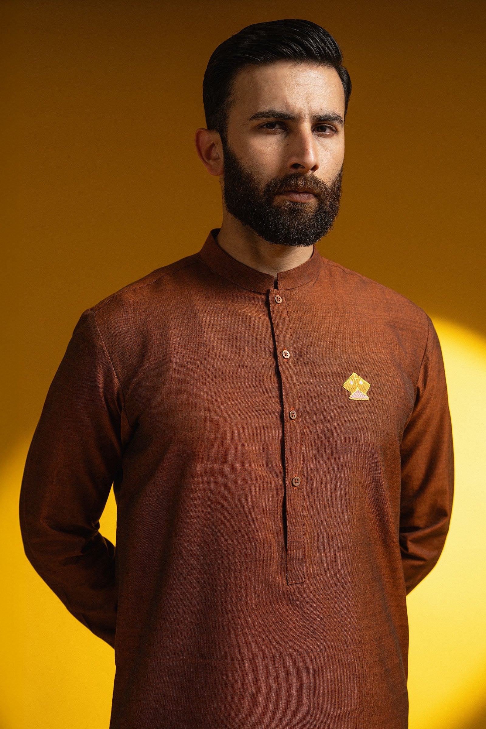 BASANT-KURTA-TROUSER-RUST - shop at Bareezeman