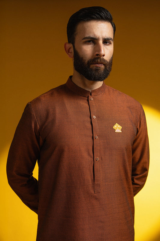 BASANT-KURTA-TROUSER-RUST - shop at Bareezeman