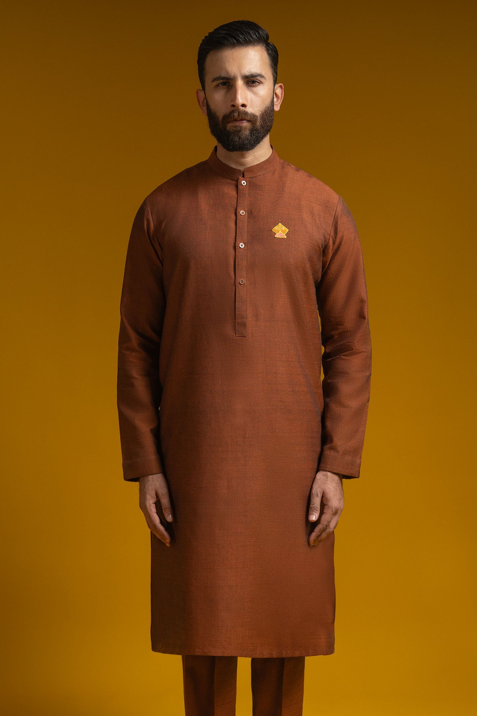 BASANT-KURTA-TROUSER-RUST - shop at Bareezeman