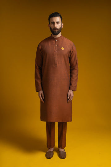 BASANT-KURTA-TROUSER-RUST - shop at Bareezeman