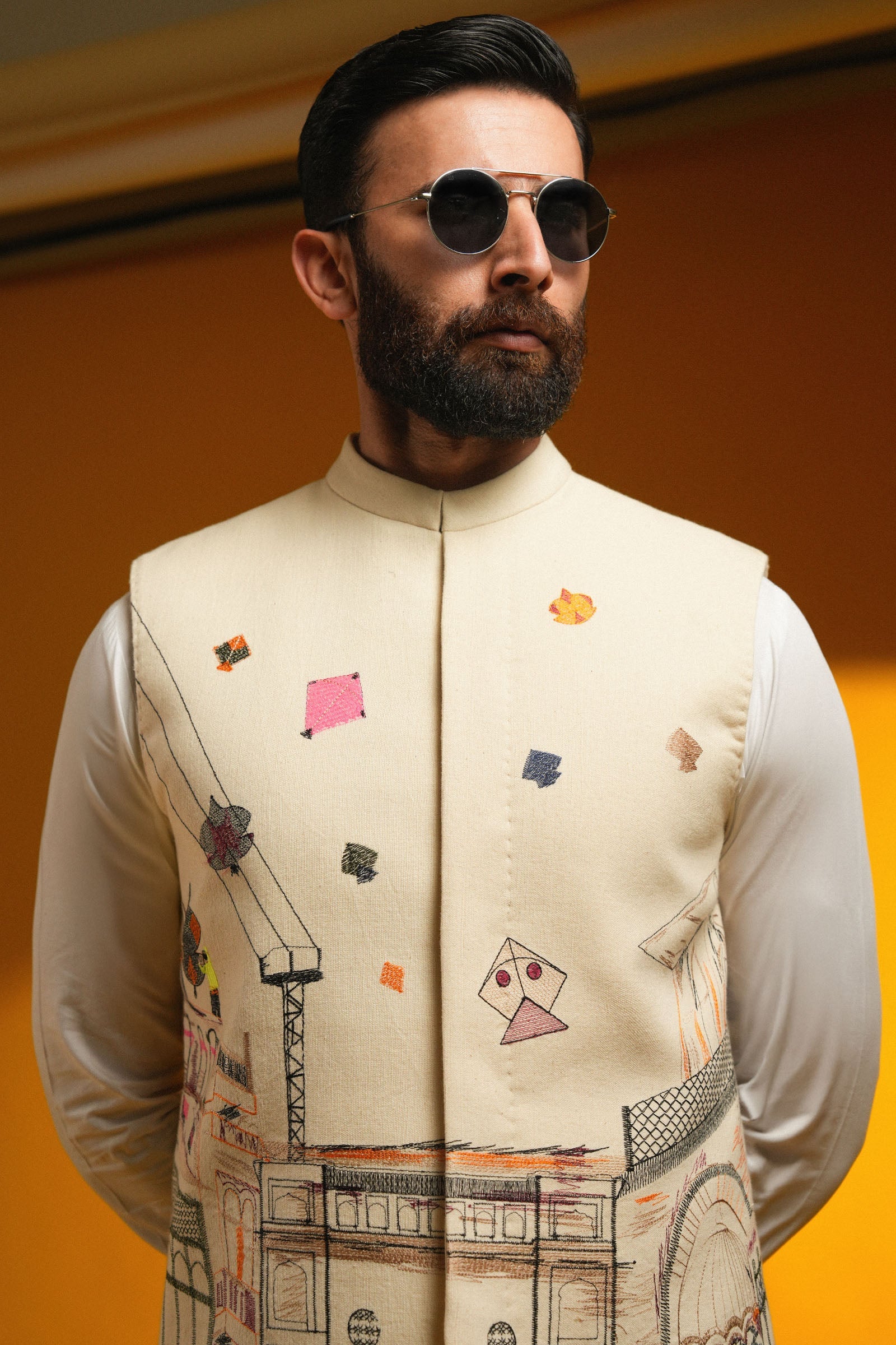 HANDLOOMED-WAISTCOAT-OFF-WHITE - shop at Bareezeman
