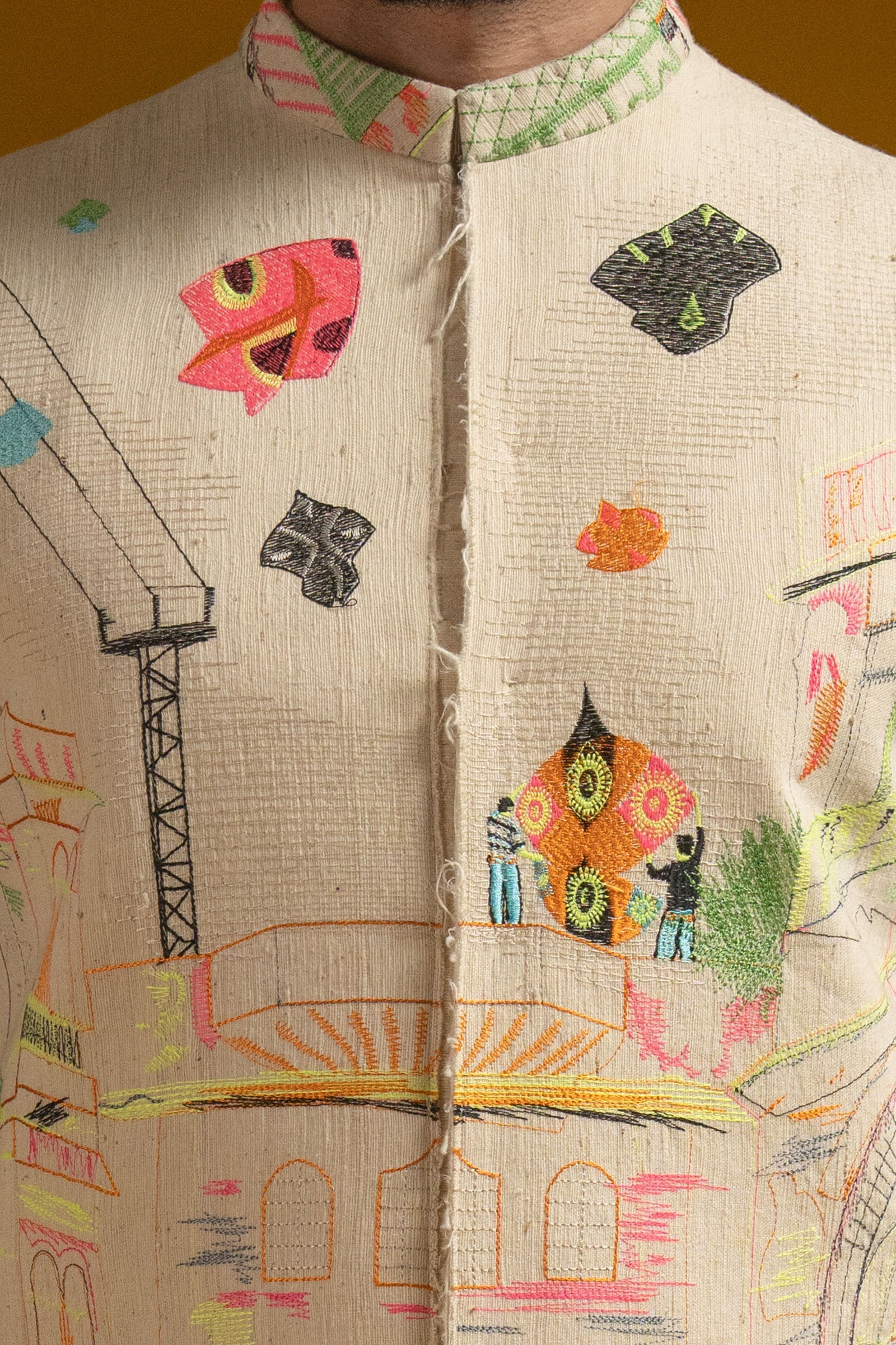 HANDLOOMED-WAISTCOAT-OFF-WHITE - shop at Bareezeman