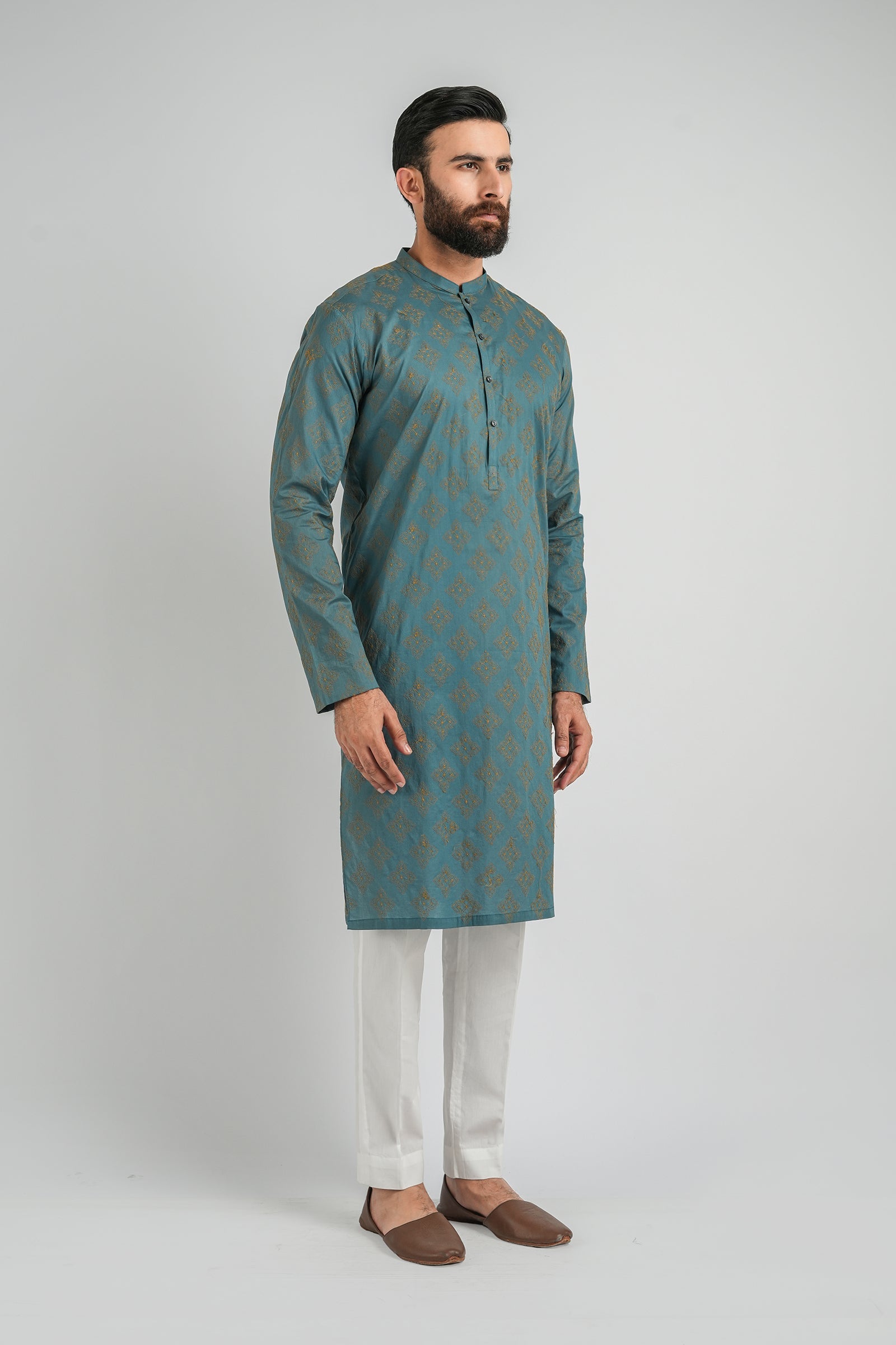 EMBROIDERED-KURTA-BLU - shop at Bareezeman