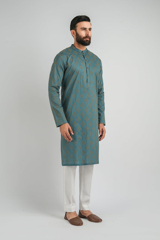 EMBROIDERED-KURTA-BLU - shop at Bareezeman