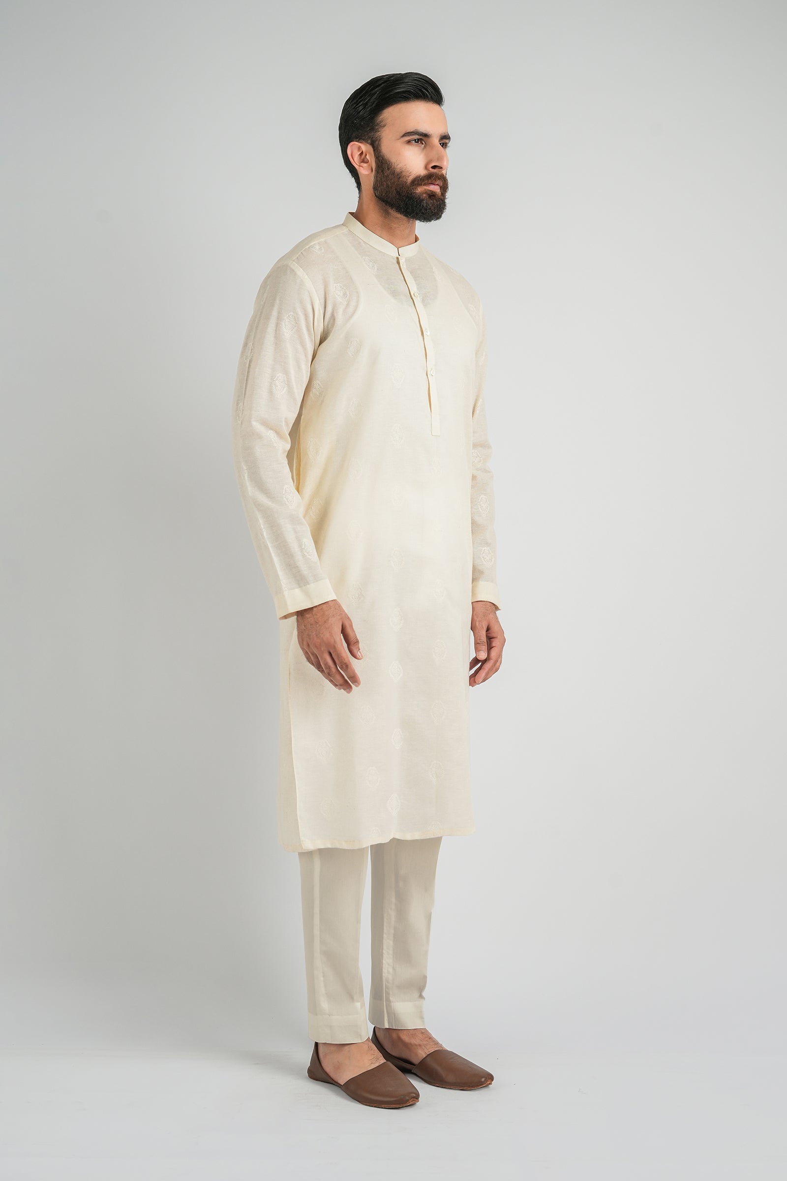 EMBROIDERED-KURTA-TROUSER-OFF-WHITE KURTA TROUSER