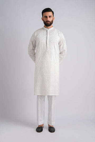 HAND-EMBROIDERED-KURTA-WHITE