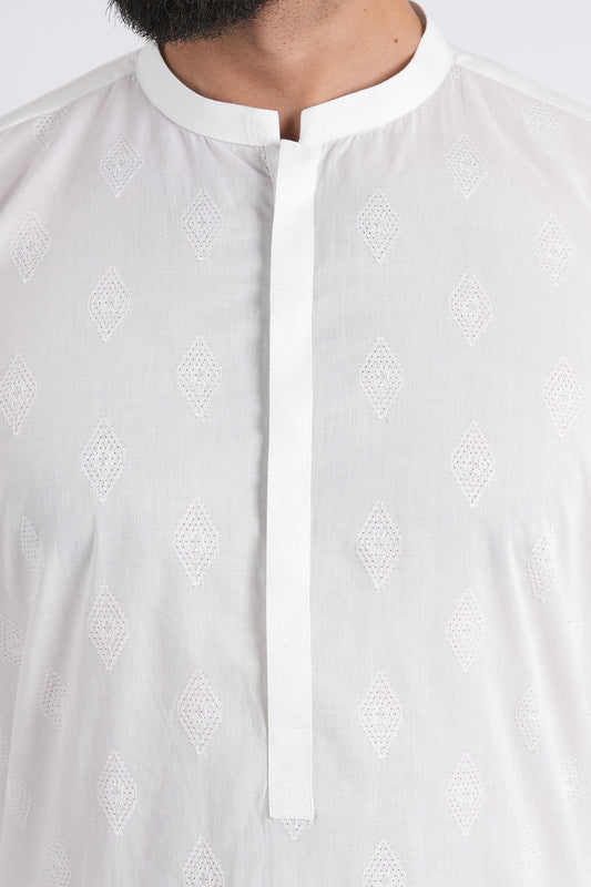 Intl-Embroidered Kurta Trouser-White