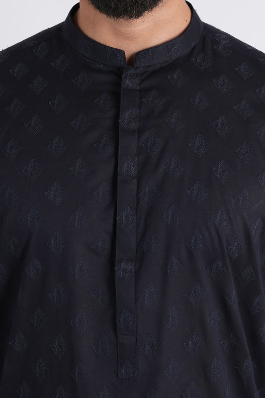 Intl-Embroidered Kurta Trouser-Navy-Blu