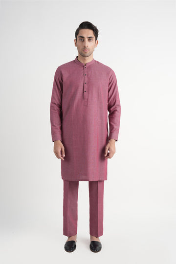 INT-Dobby Cotton Long Kurta Trouser Maroon
