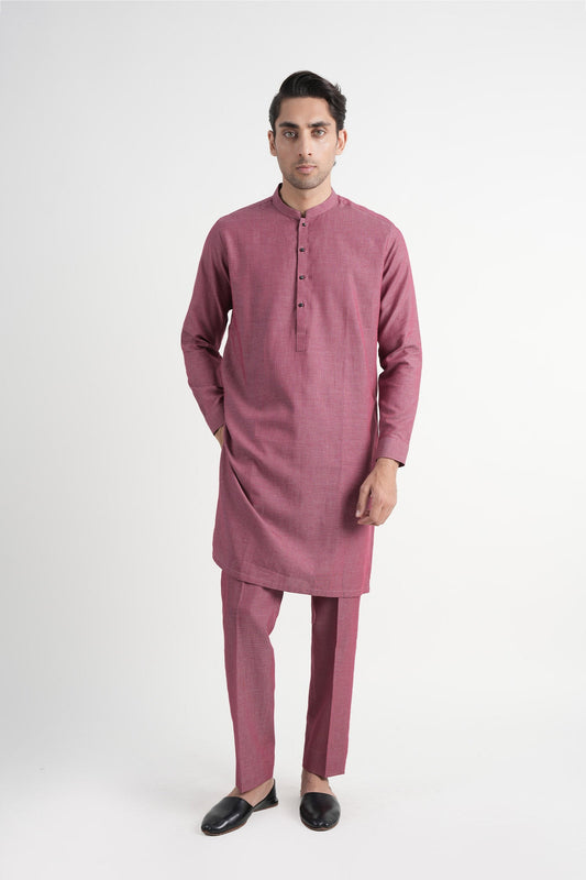 INT-Dobby Cotton Long Kurta Trouser Maroon