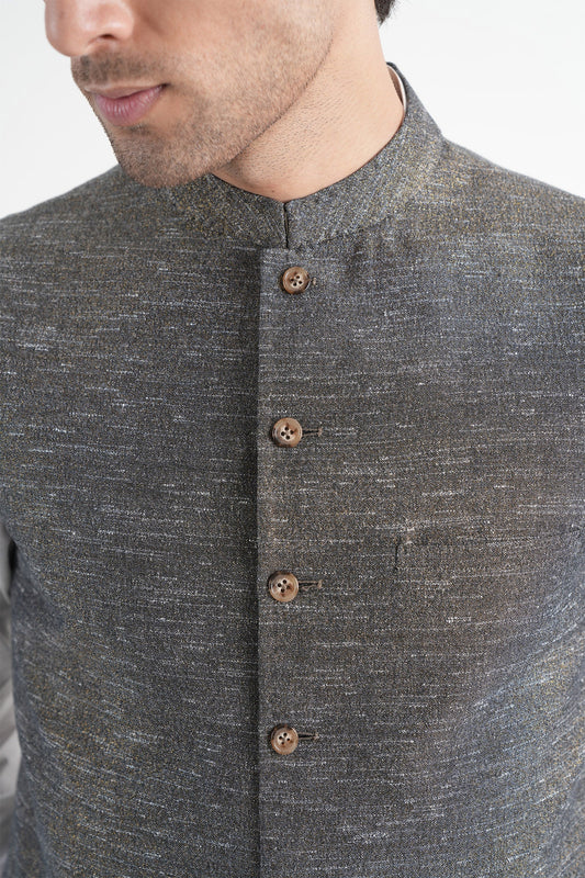 INT-Handloom Waistcoat Black