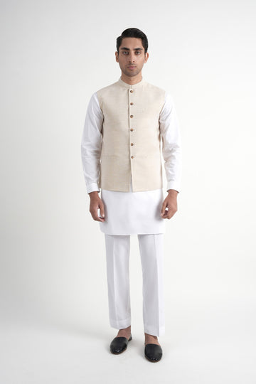 INT-Handloom Waistcoat Off White
