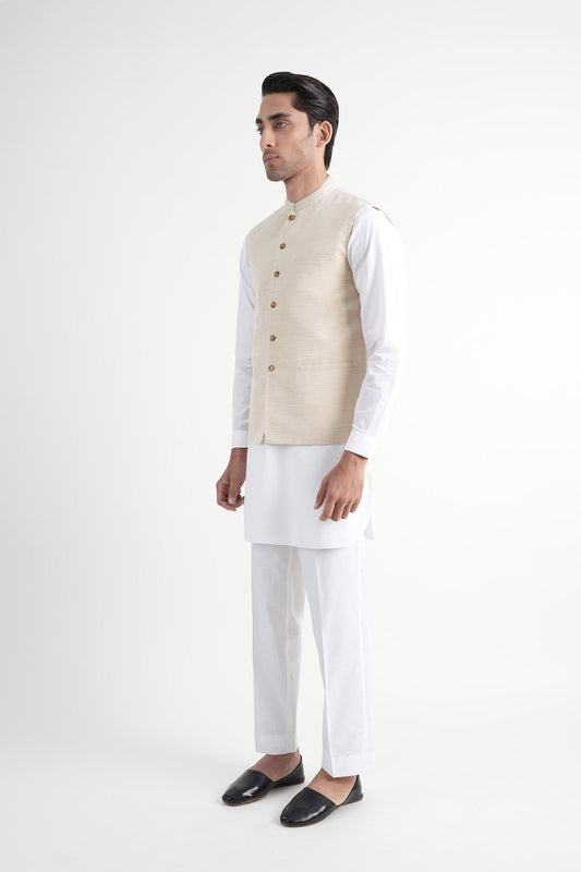 INT-Handloom Waistcoat Off White