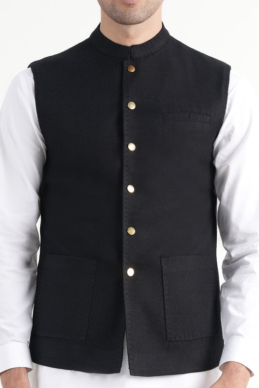 INT-Pashmina Waistcoat Black