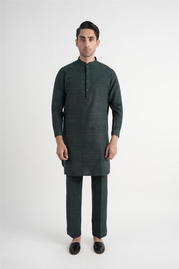 INT-Handloomed Short Kurta Trouser Green