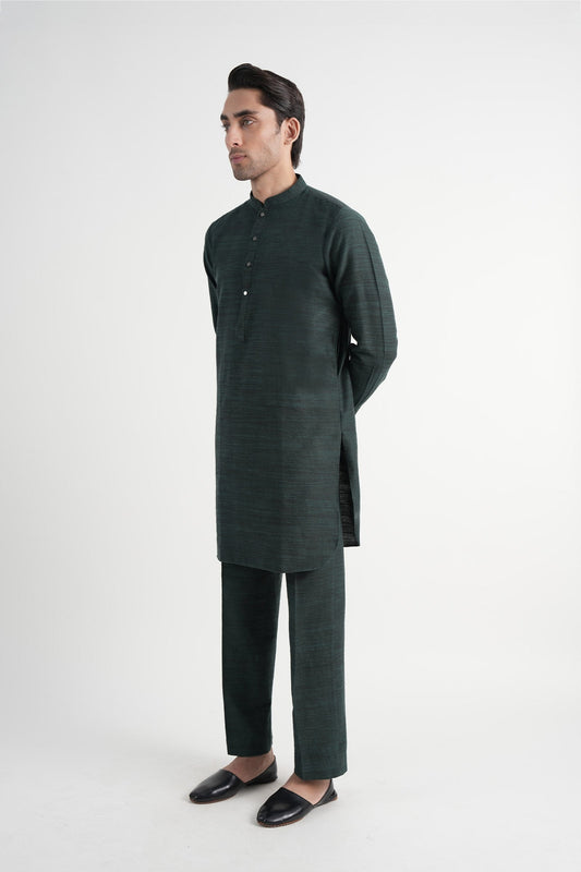 INT-Handloomed Short Kurta Trouser Green