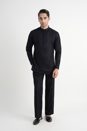 INT-Egyptian Cotton Short Kurta Trouser Black