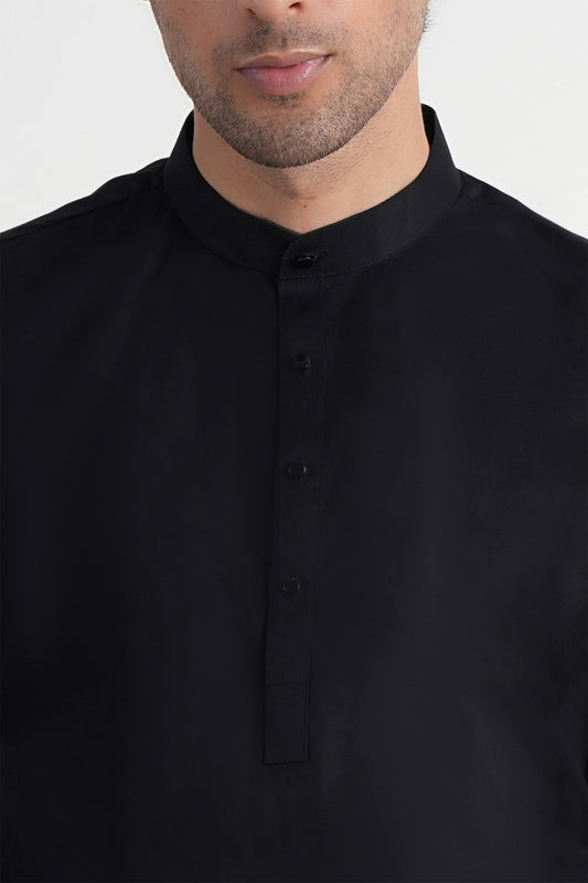INT-Egyptian Cotton Short Kurta Trouser Black