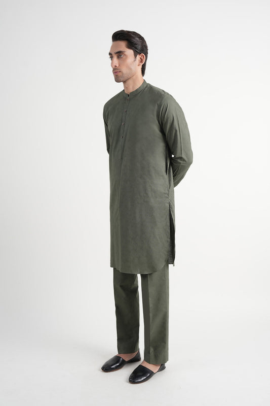 INT-Jacquard Cotton Kurta Trouser Green