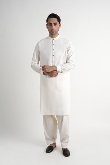 INT-Crystal Karandi Shalwar Kameez Off White