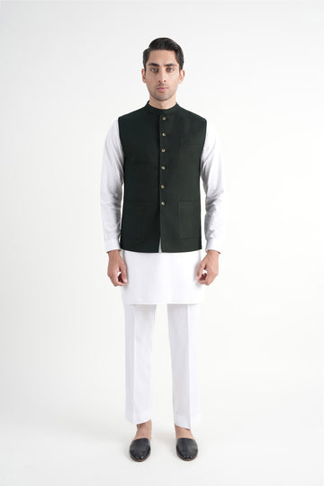 INT-Pashmina Waistcoat Dark Green
