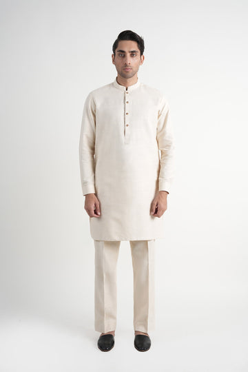 INT-Handloomed Short Kurta Trouser Off White