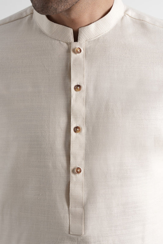 INT-Handloomed Short Kurta Trouser Off White