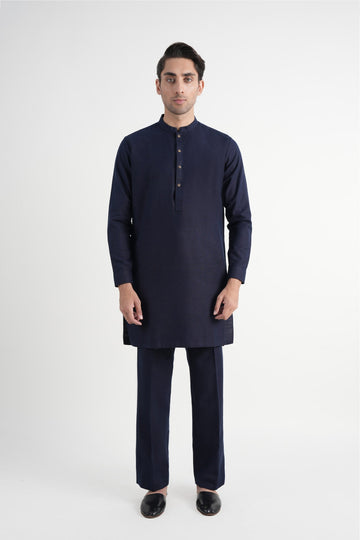 INT-Handloomed Short Kurta Trouser Navy Blue