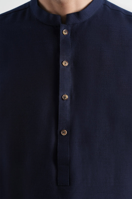 INT-Handloomed Short Kurta Trouser Navy Blue