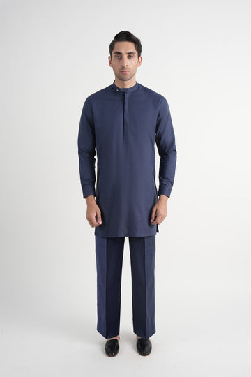 INT-Crepe Cotton Short Kurta Trouser Navy Blue
