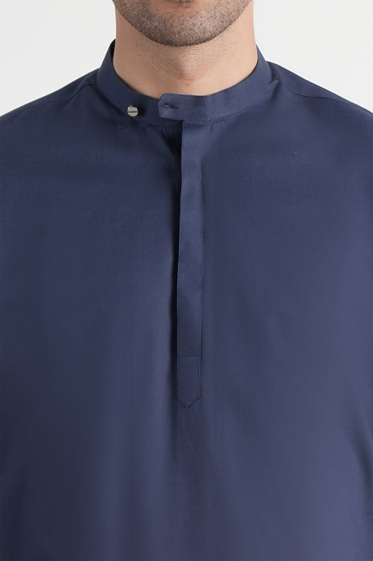 INT-Crepe Cotton Short Kurta Trouser Navy Blue