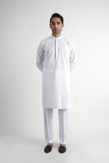 INT-Cotton Embroidered Kurta Trouser White