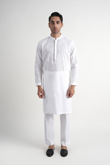 INT-Slub Khaddar Embroidered Kurta White