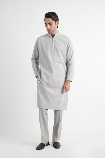 INT-Slub Khaddar Embroidered Kurta Trouser Grey
