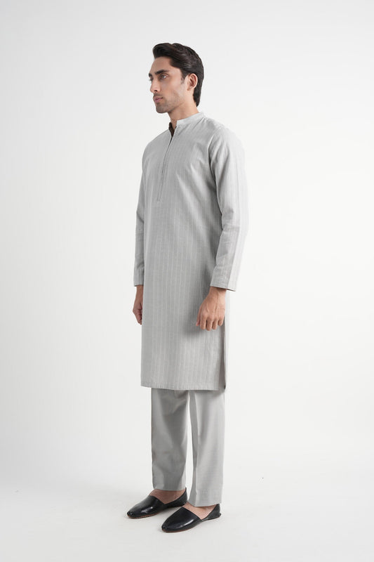 INT-Slub Khaddar Embroidered Kurta Trouser Grey