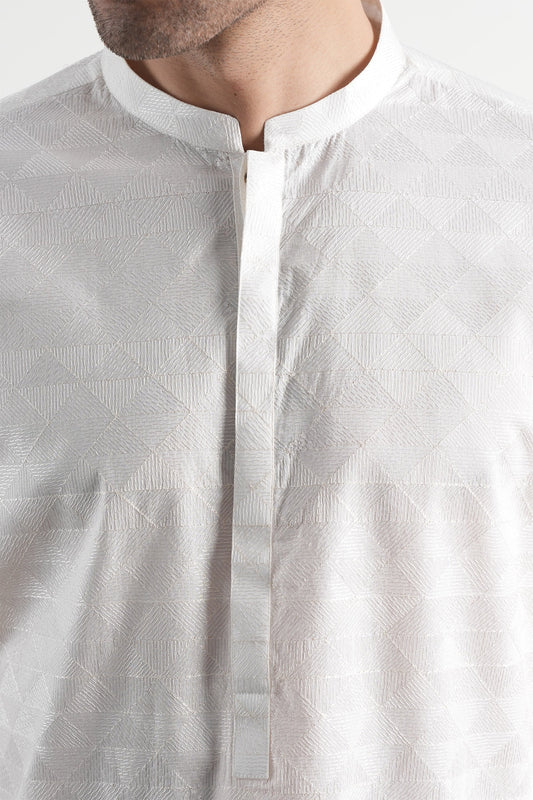 INT-Cotton Embroidered Kurta Trouser  Off White