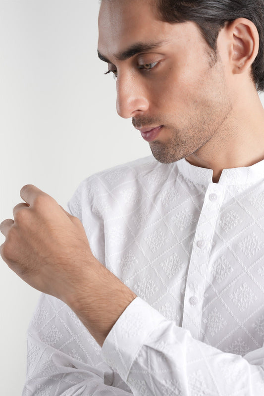 INT-Cotton Embroidered Kurta White