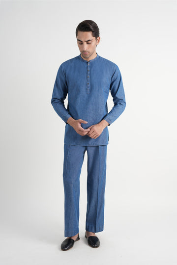 INT-Denim Short Kurta Trouser Light Blue