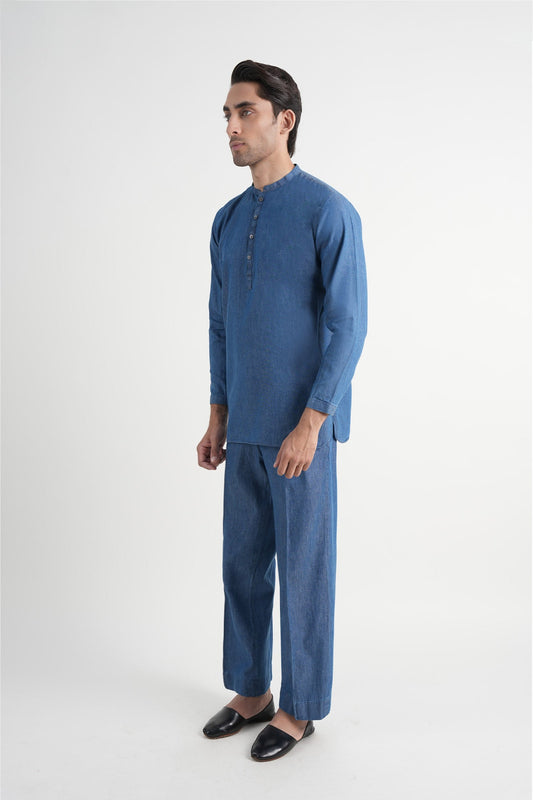 INT-Denim Short Kurta Trouser Light Blue