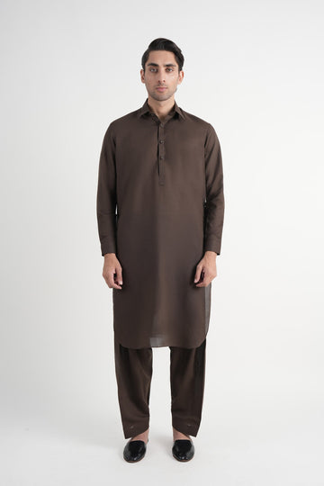 INT-Lawn Karandi Shalwar Kameez Dark Brown