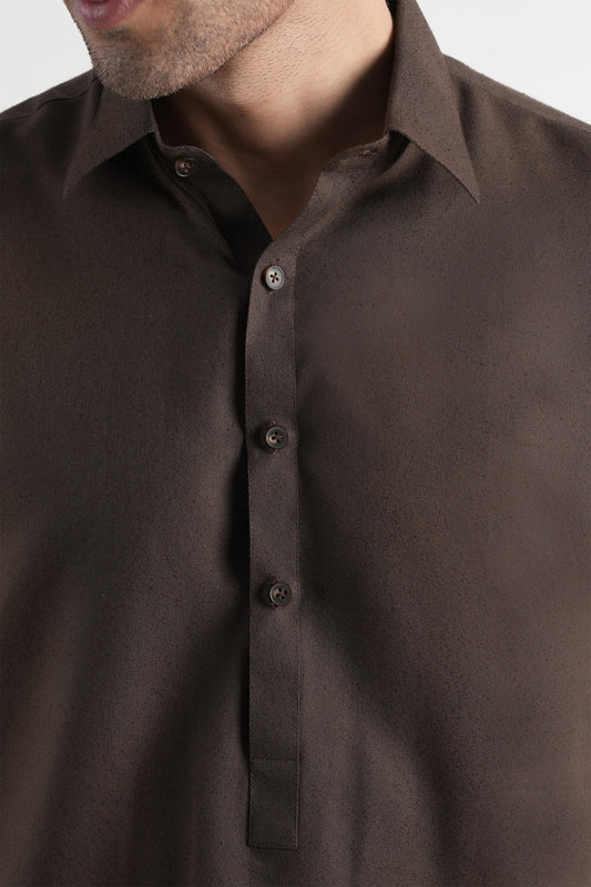 INT-Lawn Karandi Shalwar Kameez Dark Brown