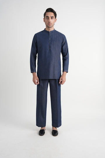 Denim Short Kurta Trouser Navy Blue