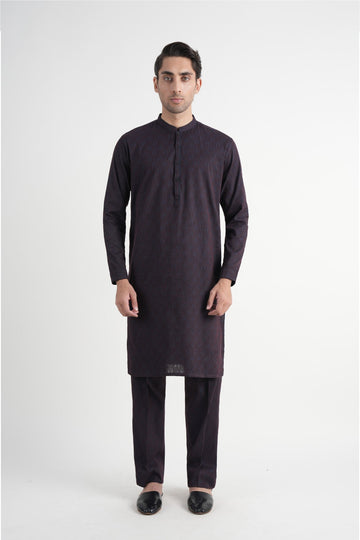 Cotton Embroidered Kurta Navy Blue